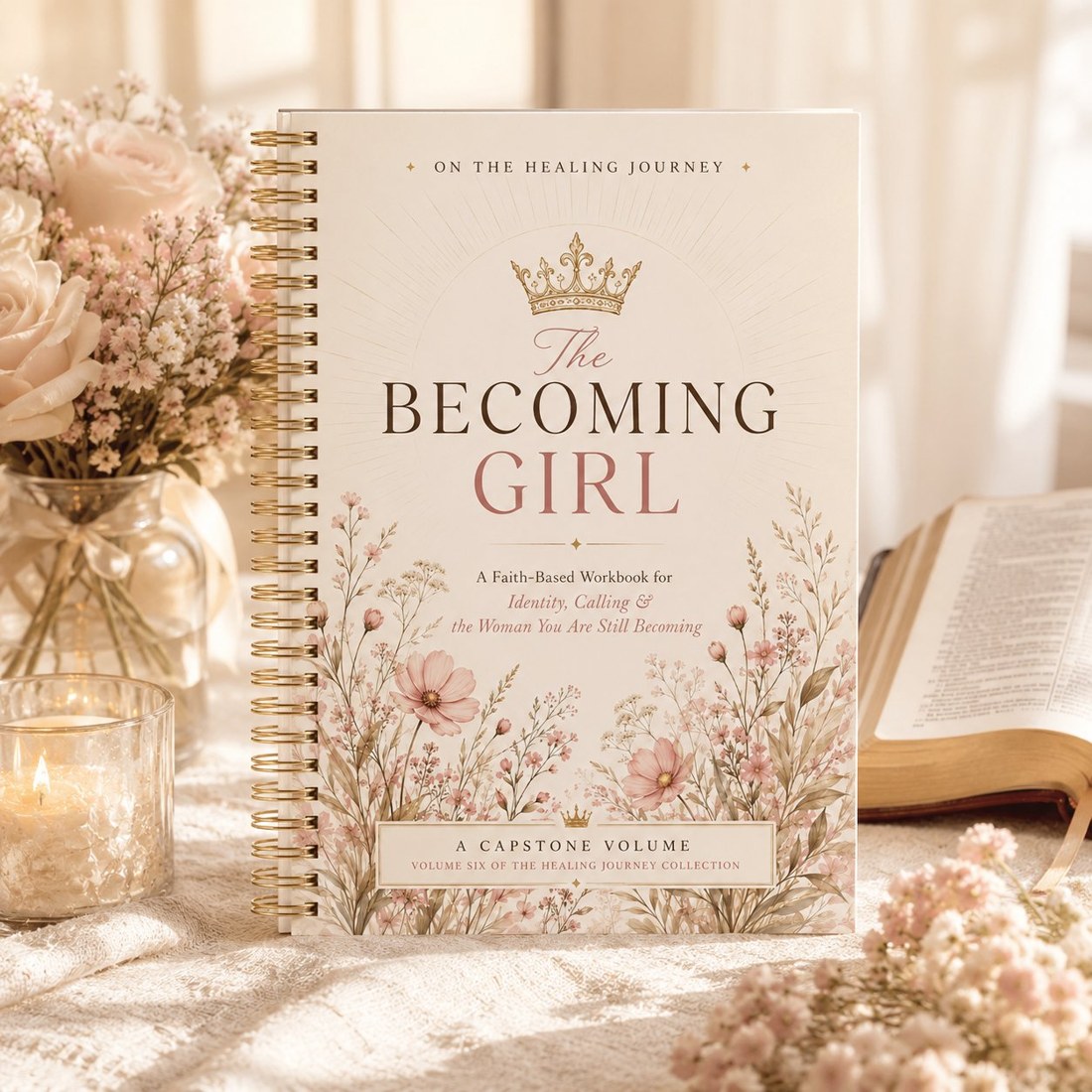 A workbook styled with flowers