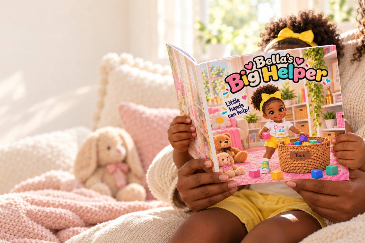 A young reader holding Bella's Big Helper