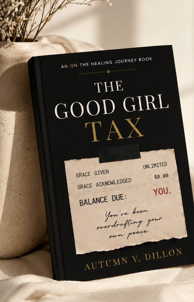 The Good Girl Tax hardcover resting on cream linen in morning light