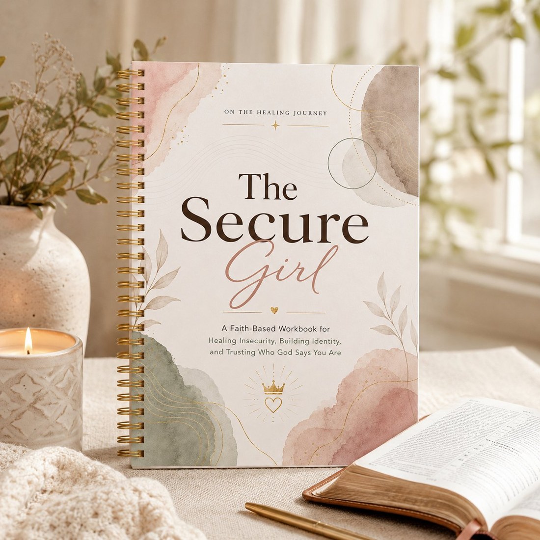 The Secure Girl workbook with a candle and Bible
